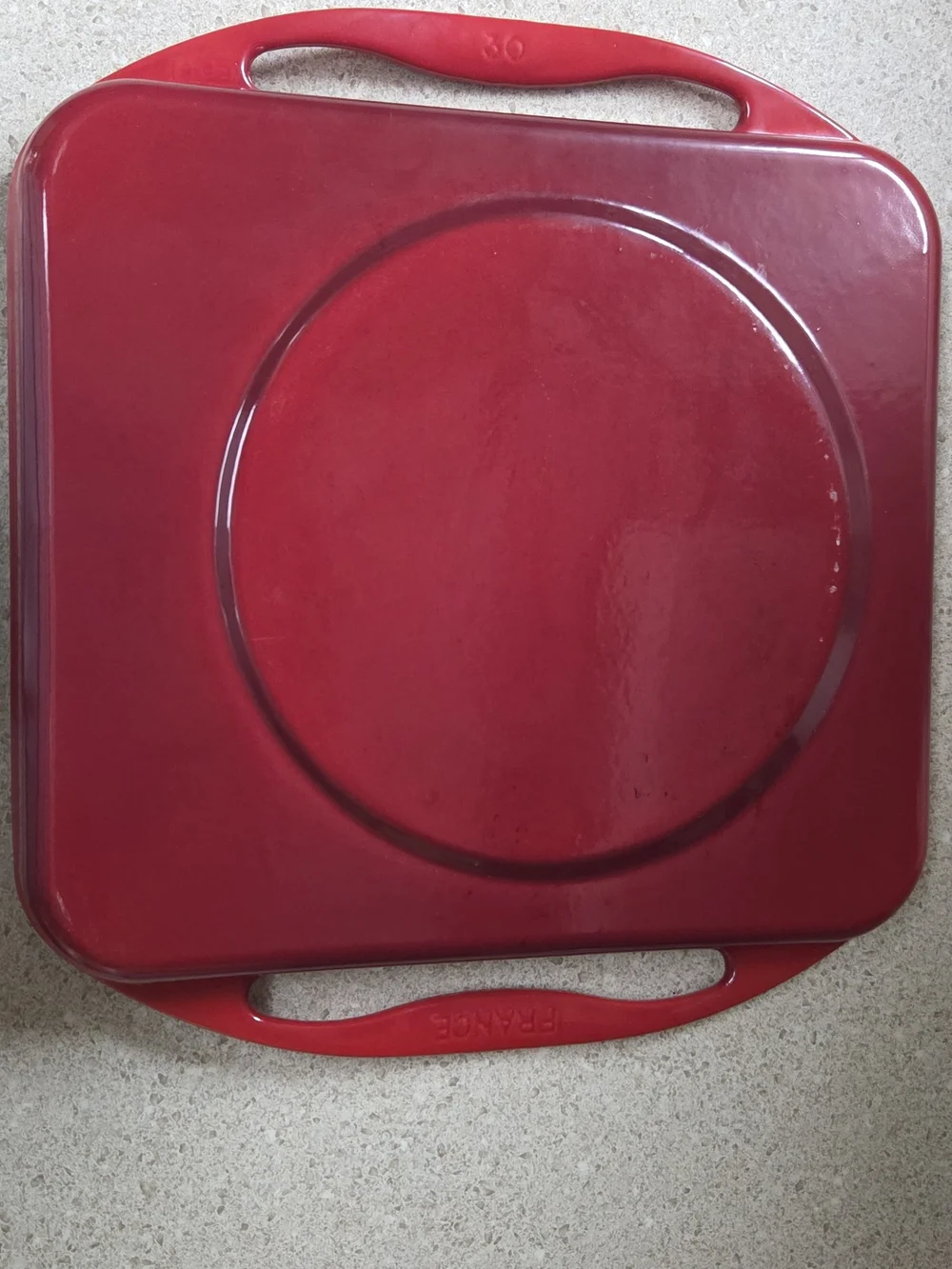 Le Creuset Red Square Cast Iron Grill Pan with Ridged Surface
